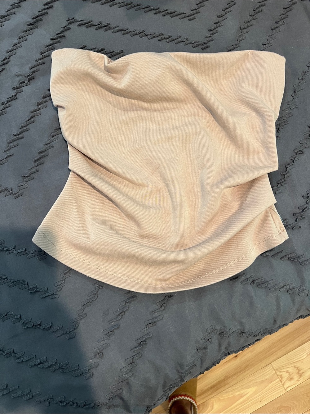 NSR Beige Smocked Strapless Top